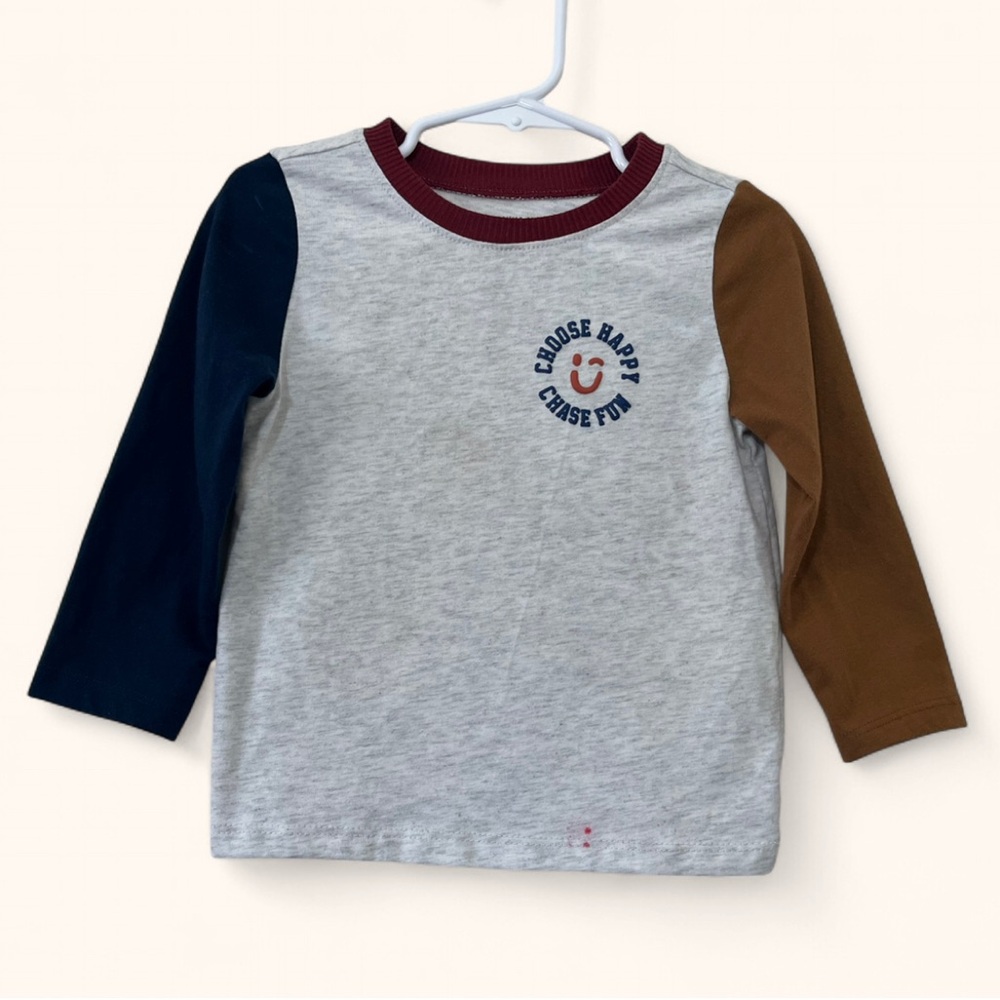 🧡 2/$8 2T Boy Color Block Raglan Long Sleeve Crewneck T-shirt Toddler Boy Top